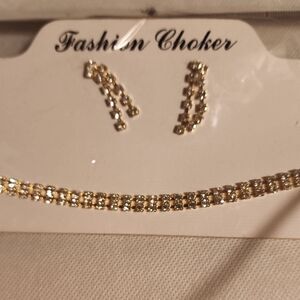 Gold Fashion Rhinestone Choker and Earring Set